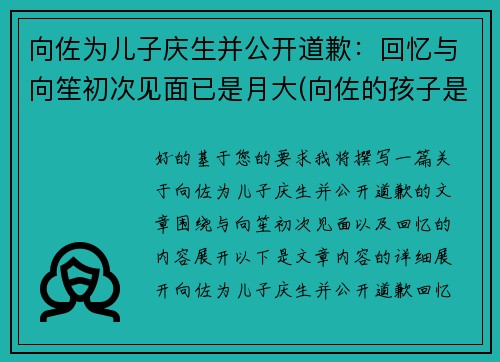 向佐为儿子庆生并公开道歉：回忆与向笙初次见面已是月大(向佐的孩子是男孩还是女孩)